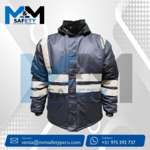 Casaca de seguridad térmica azul con cinta reflectiva H doble vuelta